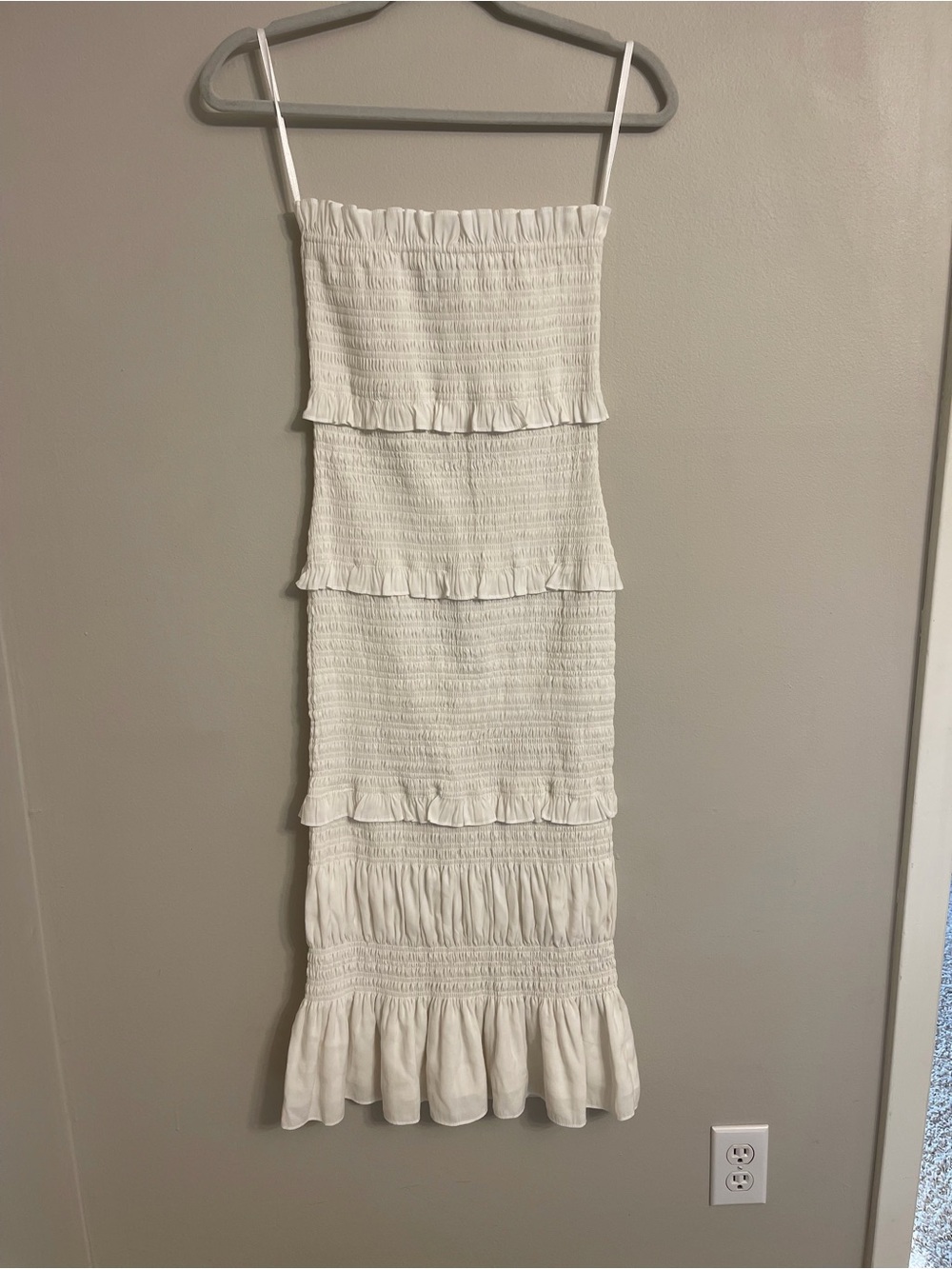 White Smocked & Shirred Cocktail Dress